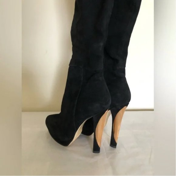 Glossi over the knee high heels suede women’s black with gold boots size 37 - Picture 5 of 16